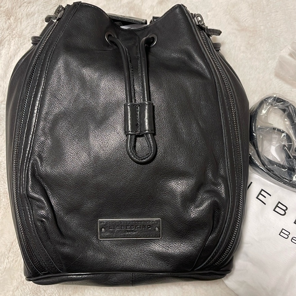 Liebeskind Black Leather Drawstring Backpack